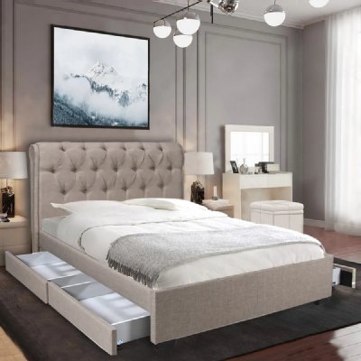 Le Quai Des Affaires Lit CHELSEA 140x190 + 4 tiroirs + sommier / Beige