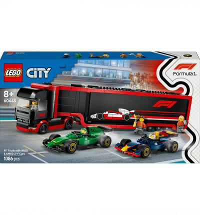 LEGO&reg; City F1&reg; Truck with RB20 & AMR24 F1&reg; Cars Toy Race Vehicle Transporter Playset 60445