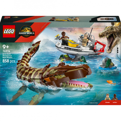 LEGO&reg; Jurassic World 76974 Le bateau en mission et le mosasaure en briques 