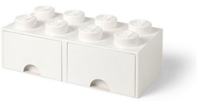 LEGO pierre de rangement avec tiroirs 8 tenons 50 x 18 cm PP blanc 