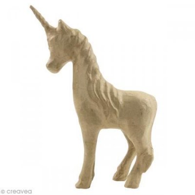 Licorne &agrave; d&eacute;corer en papier m&acirc;ch&eacute; 16x6x21cm