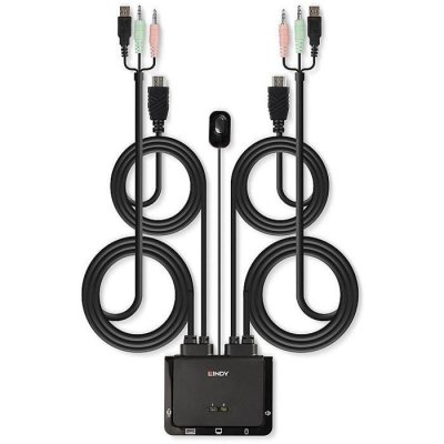 LINDY  Switch KVM 2 Ports HDMI 2.0, USB 2.0 & Audio, cbles int&eacute;gr&eacute;s