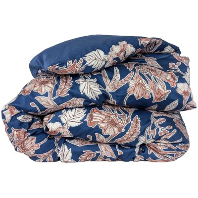 LINNEA  Housse de couette 260x240 cm satin de coton BOTANIC bleu Nuit