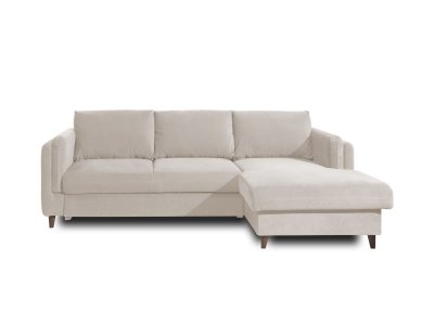 LISA DESIGN  Canap&eacute; d'angle droit convertible 4 places BROOKE - Velours Beige