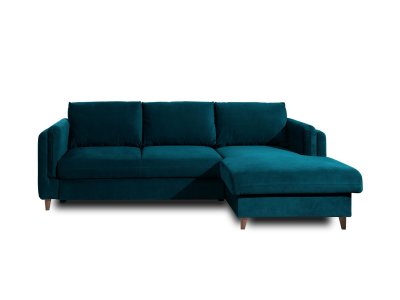 LISA DESIGN  Canap&eacute; d'angle droit convertible 4 places BROOKE - Velours Bleu canard