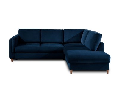 LISA DESIGN  Canap&eacute; d'angle droit convertible 5 places BROOKE - Velours Bleu nuit