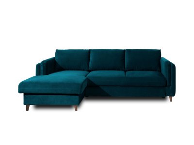 LISA DESIGN  Canap&eacute; d'angle gauche convertible 4 places BROOKE - Velours Bleu canard
