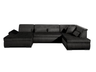 LISA DESIGN  Canap&eacute; panoramique 7 places VERMONT - Angle droit - Velours Gris fonc&eacute;