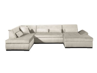 LISA DESIGN  Canap&eacute; panoramique 7 places VERMONT - Angle gauche - Velours Beige