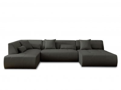 LISA DESIGN  - Onyx - canap&eacute; modulable panoramique d'angle Gauche 7 Places - en Tissu - Gris fonc&eacute;