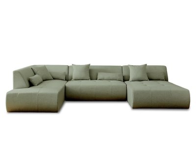 LISA DESIGN  - Onyx - canap&eacute; modulable panoramique d'angle Gauche 7 Places - en Tissu - Vert Sauge