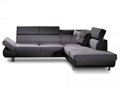 Lisbona - Canap&eacute; d'angle convertible - 5 places - Droit - Noir / Gris 