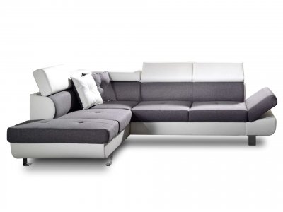 Lisbona - Canap&eacute; d'angle convertible - 5 places - Gauche - Blanc / Gris