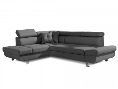 BESTMOBILIER Lisbona - Canap&eacute; d'angle convertible - 5 places - Gauche - Gris fonc&eacute; 