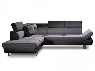 Lisbona - Canap&eacute; d'angle convertible - 5 places - Gauche - Noir / Gris 