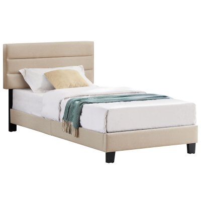 Lit 1 place FLORIDA, 90 x 190 cm, capitonn&eacute; avec sommier, rev&ecirc;tement en tissu beige