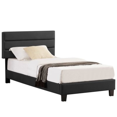 IDIMEX Lit 1 place HUDSON, 90 x 190 cm, capitonn&eacute; avec sommier, rev&ecirc;tement synth&eacute;tique noir