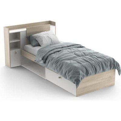 DEMEYERE Lit 90x190-200 cm avec environnement life blanc et bois - naturel