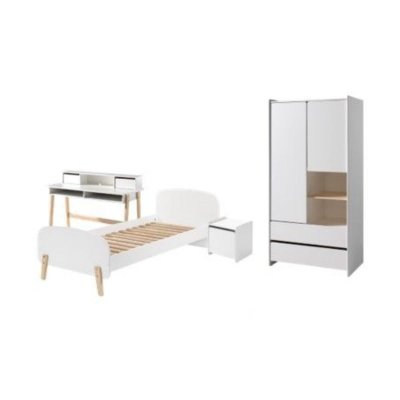 Lit 90x200 - chevet 1 porte - armoire 2 portes et bureau kiddy - blanc