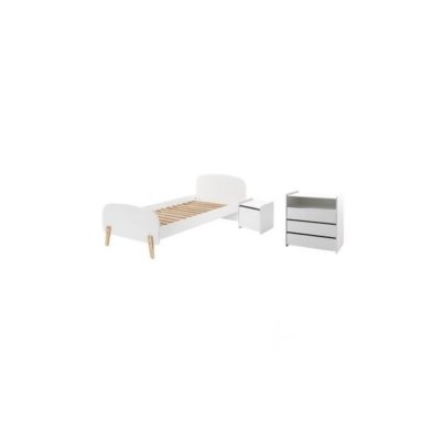 Lit 90x200 - chevet 1 porte et commode 3 tiroirs kiddy - blanc