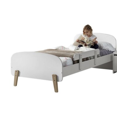 VIPACK Lit 90x200 cm avec rambarde bois laqu&eacute; blanc et pieds pin clair Kiddy