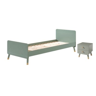 Lit 90x200 sommier inclus et chevet 2 tiroirs billy - vert olive