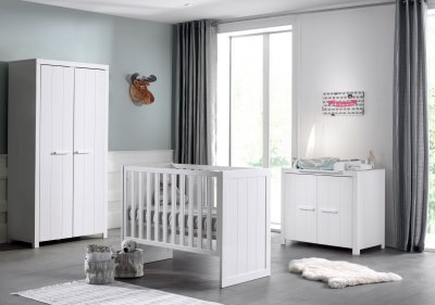 Lit b&eacute;b&eacute; 60x120 - commode 2 portes et armoire 2 portes erik - blanc