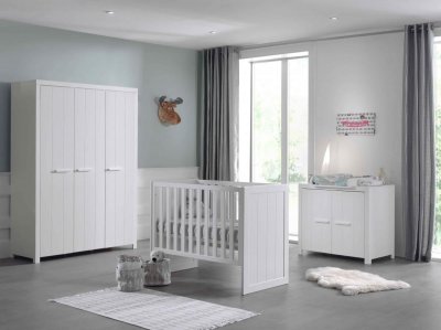 VIPACK Lit b&eacute;b&eacute; 60x120 - Commode 2 portes et Armoire 3 portes Erik - Blanc