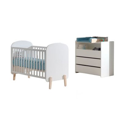 VIPACK Lit b&eacute;b&eacute; 60x120 - commode 3 tiroirs et plan &agrave; langer kiddy - blanc