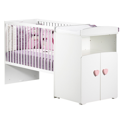 Lit b&eacute;b&eacute; combin&eacute; &eacute;volutif New Basic Boutons coeur roses (60 x 120 cm)