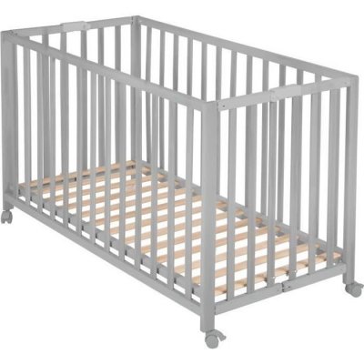 ROBA Lit B&eacute;b&eacute; Pliant En Bois Massif  - Fold Up - Hauteur R&eacute;glable - Roulettes &Agrave; Freins - Taupe Gris