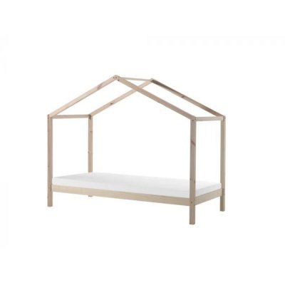 Lit cabane 90x200 cm avec matelas pin massif clair Kobi