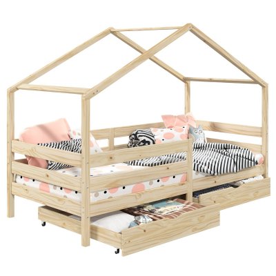 IDIMEX Lit cabane ENA avec tiroirs, 90 x 190 cm en pin massif naturel