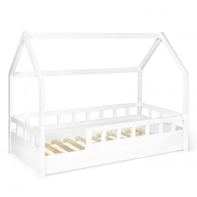 IDMARKET Lit cabane enfant 80 x 160 CM NEREE blanc avec sommier et barri&egrave;res