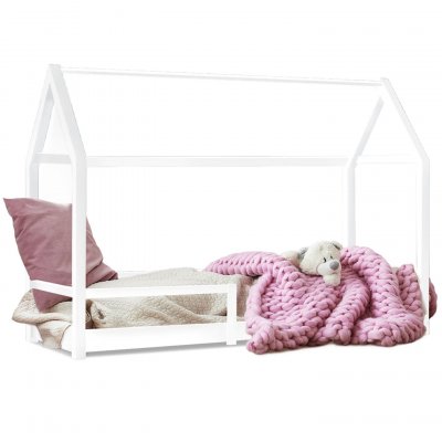 IDMARKET Lit cabane enfant 90 x 190 cm NESSI blanc avec sommier et barri&egrave;res