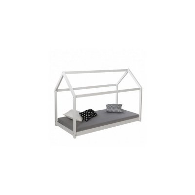 HOMESTYLE4U Lit cabane enfant en bois blanc 90 x 200cm 1849