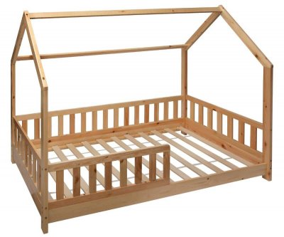 PEGANE Lit cabane enfant en bois coloris beige ficelle - longueur 195 x profondeur 98,2 x hauteur 145,7 cm