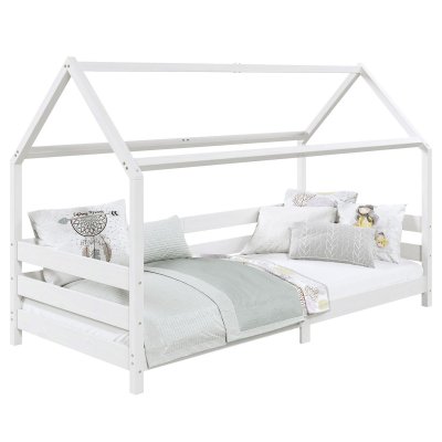 IDIMEX Lit cabane FINA 90 x 190 cm, en pin massif lasur&eacute; blanc