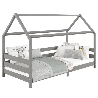 Lit cabane FINA 90 x 190 cm, en pin massif lasur&eacute; gris