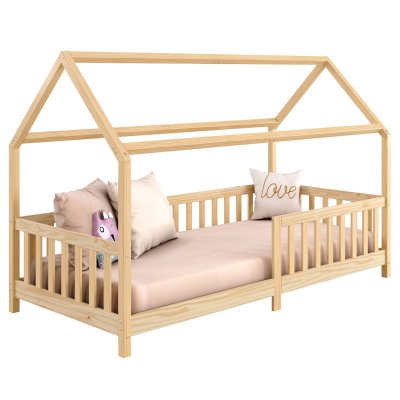 Lit cabane NINA 90 x 200 cm, en pin massif finition naturelle
