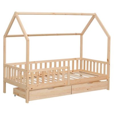 HAPPY GARDEN Lit cabane pour enfant 190x90cm en bois avec tiroirs MARCEAU Marron