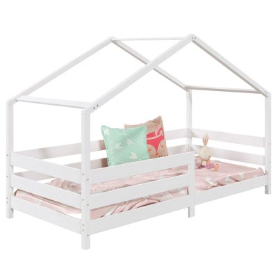 IDIMEX Lit cabane RENA 90 x 200 cm, en pin massif lasur&eacute; blanc