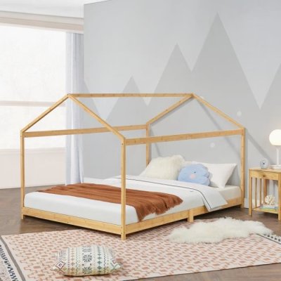 [EN.CASA] Lit cabane Vindafjord pour enfant 140 x 200 cm forme maison bambou naturel