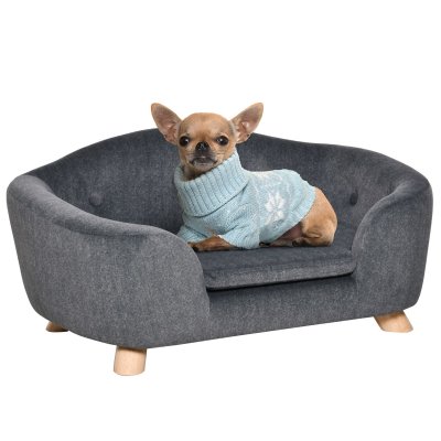 PAWHUT Lit canap&eacute; chien chat design scandinave avec coussin gris