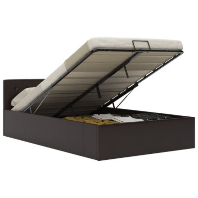 Lit coffre 140x200 cm simili cuir gris fonc&eacute; capitonn&eacute; rundi cadre 2 personnes