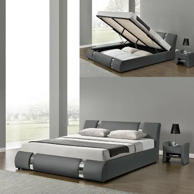 Lit Coffre Sommier Relevable Nova - Couleurs - Gris, Tailles - 160x200
