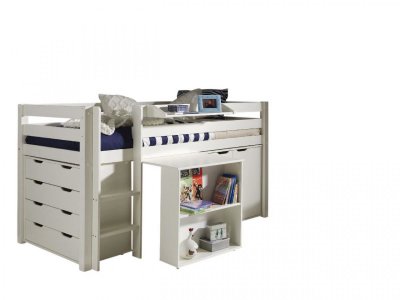 PARIS PRIX Lit combin&eacute; 90x200 cm + bureau + 2 commodes - Blanc - PINO