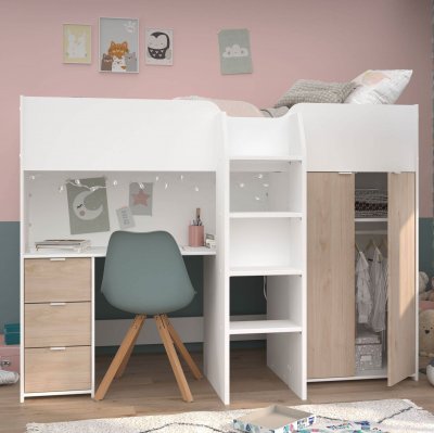 PARISOT Lit combin&eacute; avec armoire de rangement et bureau 90x200cm THOMAS