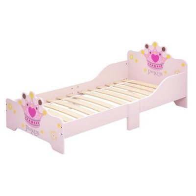HOMCOM Lit d'enfant design princesse motif couronne sommier inclus rose