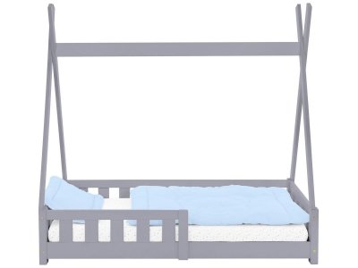 ML DESIGN Lit d'enfant tipi avec matelas lit avec protection antichute pin gris 70x140 cm 490007346